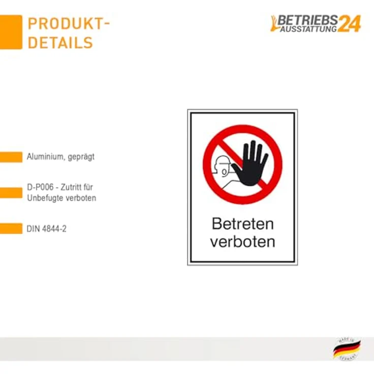 Betriebsausstattung24 Verbots-Kombischild "Betreten verboten", geprägtes Aluminiumschild, 26,2 x 37,1 cm, UV- & witterungsbeständig – Bild 3