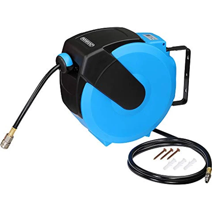 Deuba Automatik Schlauchtrommel 20m, Druckluftschlauch mit 1/4" Anschluss, abnehmbare Wandhalterung, PVC, drehbar 180° – Bild 4
