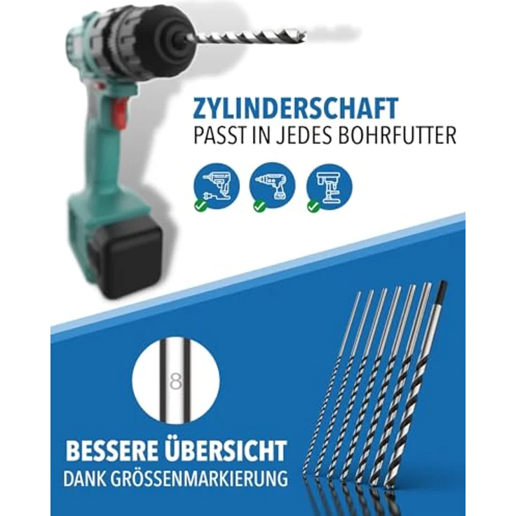 STONE REEF Holzbohrer Set lang Profi, 7-teilig inkl. Tasche, Schlangenbohrer Ø 4-12mm x 230mm, hohe Standzeit, präzises Bohren für Hart- und Weichholz – Bild 5