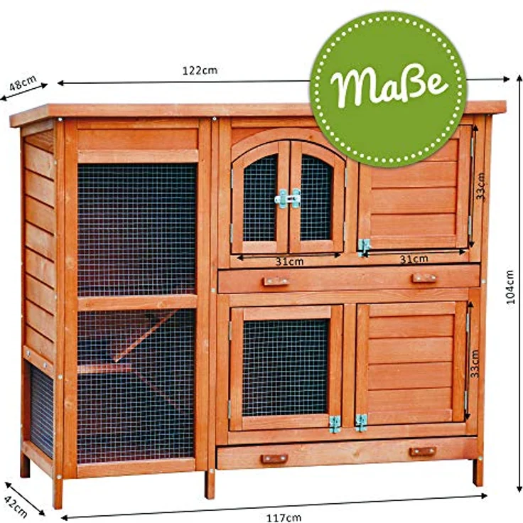 zooprinz brandneuer Hasenstall Krümmel - Zweistöckiges Kaninchenhaus mit XXL Kotschubladen - Witterungsbeständig und leicht zu reinigen - Kleintierstall, Holz (XXL, Braun) – Bild 5