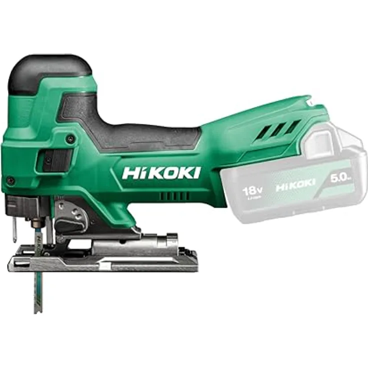 HIKOKI Akku Stichsäge CJ18DB (18V, Sägehub: 26 mm, Leerlaufhubzahl: 550-2500 min-1, Gehrungsschnitte R/L: 45 °, Kleinster Schnittradius: 25 mm), nickelbeschichtete Aluminium- Grundplatte, Soft-touch-Gehäuse, inkl. Zubehör