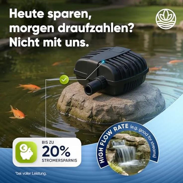 TEICHER Teicher Filterpumpe PP-3000H, 55W, 3000 l/h, energieeffiziente Bachlaufpumpe mit IPX8 Norm für Gartenteiche und Wasserfälle – Bild 2