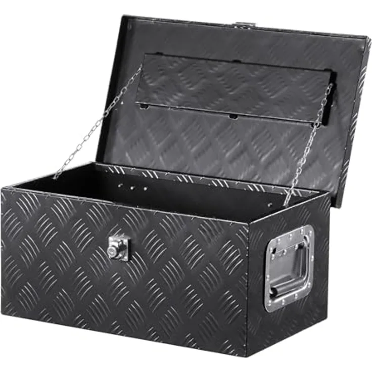 VEVOR Werkzeugkasten Aluminium, gestreifte Werkzeugkiste für Ladefläche (508 x 304,8 x 241,3 mm), wasserdicht mit seitlichem Griff und Schloss, Schwarz