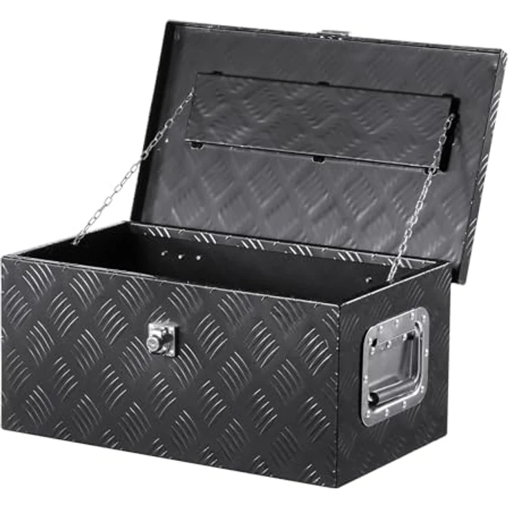 VEVOR Werkzeugkasten Aluminium, gestreifte Werkzeugkiste für Ladefläche (508 x 304,8 x 241,3 mm), wasserdicht mit seitlichem Griff und Schloss, Schwarz – Bild 1