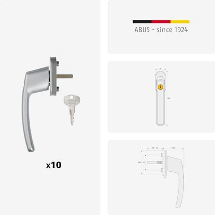 ABUS FG200 AB208-10er Set, abschließbarer Fenstergriff mit Druckzylinder, gleichschließend, 28-44mm, Sicherheitslevel 3, grau – Bild 4