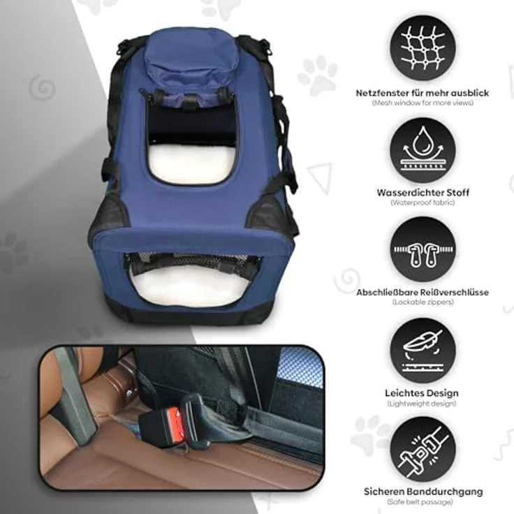 DEFACTO Hundebox Hundetransportbox faltbar & tragbar, Transportbox für Hunde, Katzen und Haustiere, Hundetasche robust Anthrazit, Transporttasche (XL, Dunkelblau) – Bild 3