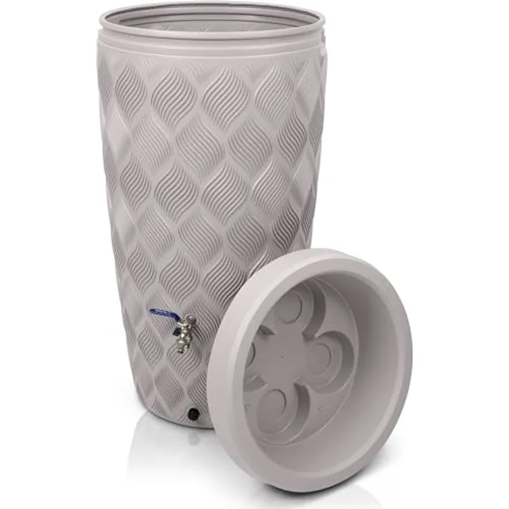 YourCasa Regentonne 240 Liter [Seabreeze], Regenfass Frostsicher aus Kunststoff mit Wasserhahn - Nachhaltige Bewässerung und Design-Highlight in Creme