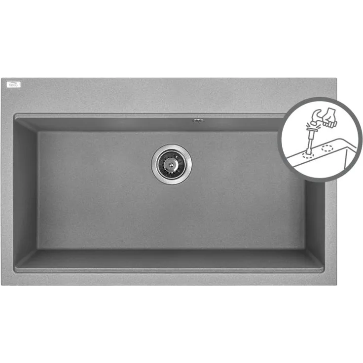 Kuchinox TAU jednodřez, Granit Spüle SBT_5108, rechteckig mit XXL-Becken, grau matt, hitzebeständig bis 250 °C, pflegeleichte Satin-Oberfläche, platzsparender Siphon