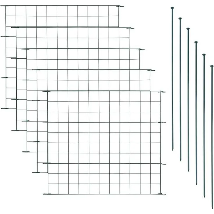 ESTEXO Teichzaun Set 11tlg, Gerade 5 Elemente, pulverbeschichteter Metallzaun in grün RAL 6005, Drahtstärke 4/2,5 mm, Maschenweite 6x6 cm