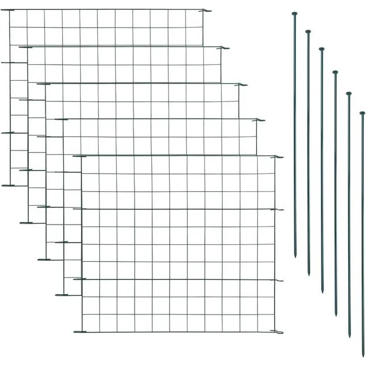 ESTEXO Teichzaun Set 11tlg, Gerade 5 Elemente, pulverbeschichteter Metallzaun in grün RAL 6005, Drahtstärke 4/2,5 mm, Maschenweite 6x6 cm – Bild 1