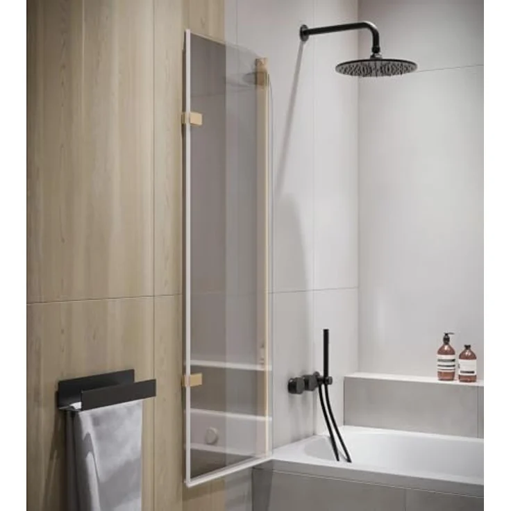 Badplaats B.V. Badewanne Austin Gold 5mm, mit Nanobeschichtung und drehbarem Aluminiumprofil, 120 x 140cm Duschwand Duschabtrennung – Bild 3