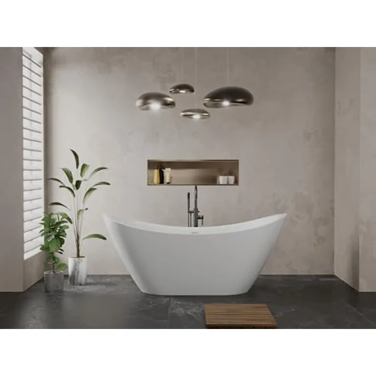 BAD LAND Freistehende Badewanne IVAR 180x80 cm, Exclusive Acryl mit Klick-Klack Ablauf, skandinavisches Design, glasfaserverstärkt für Wärme- und Geräuschdämpfung