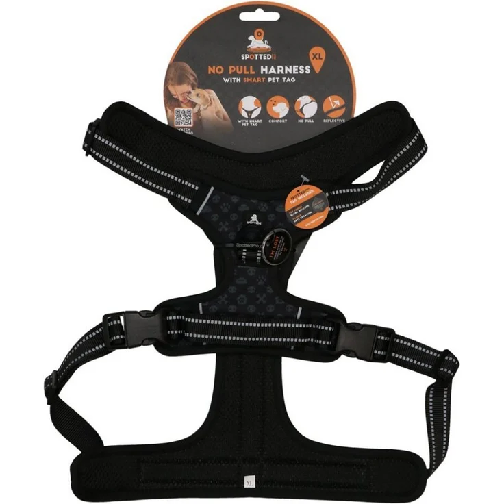 Spotted! Pro Hundeleine Geschirr NO-Pull Anthrazit XL mit verstellbaren Punkten und digitaler Hundemarke
