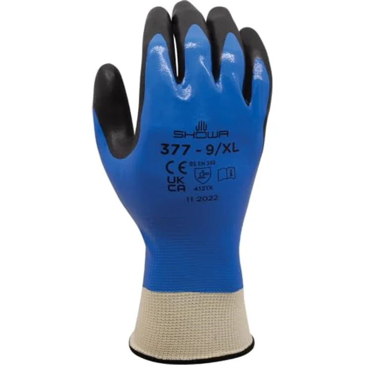 SHOWA 377, Nitrilschaum, Nitril €“ Beschichtung, Mehrzweck, Blau mit schwarzer Handfläche, 8-L – Bild 2