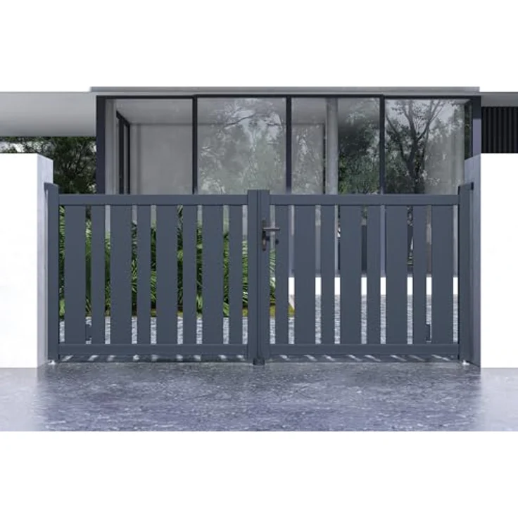 Casanoov Doppelflügeltor VEYMONT, Aluminium 3m, Höhe 120cm, grau, korrosionsbeständig, Zubehör inklusive – Bild 3