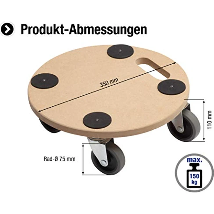 Metafranc Pflanzenroller Ø 350 mm - 150 kg Tragkraft - MDF-Platte - TPE-Räder - Möbelroller - Untersetzer mit Rollen - Transporthilfe für Pflanzen - 821360 – Bild 2