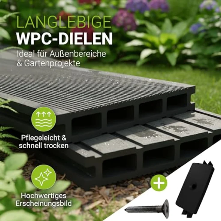 Juskys WPC Terrassendielen, 20 m², witterungsbeständig, raue Oberfläche, hohe Belastbarkeit bis 330 kg/m², Anthrazit – Bild 4