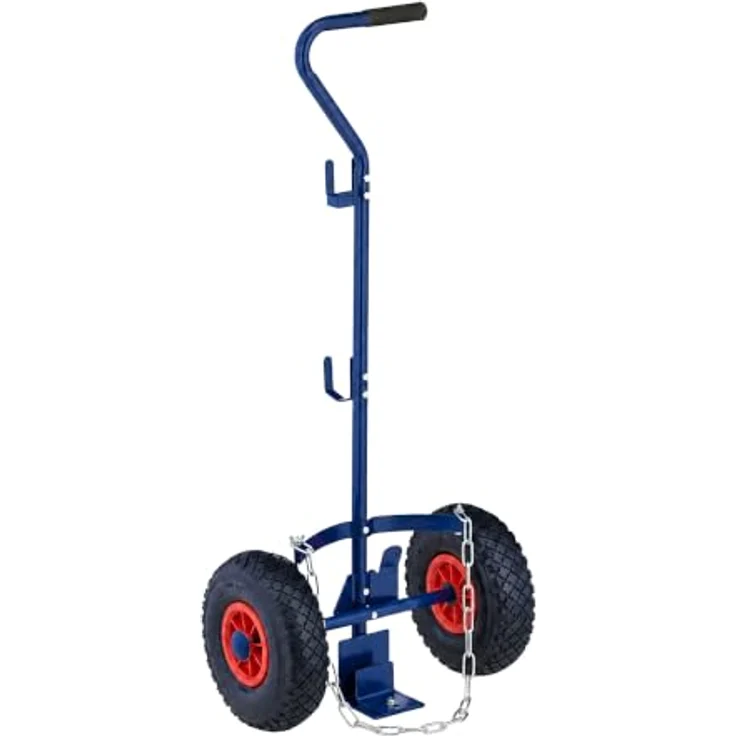 relaxdays Sackkarre Transportwagen für Gasflaschen, bis 15 kg Traglast, blau, mit Sicherungskette und Schlauchhaken – Bild 1