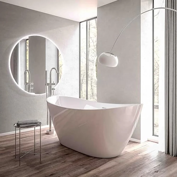 Bernstein BELLAGIO 2.0, Freistehende Badewanne aus weiß glänzendem Acryl, 170x78 cm, doppelwandig, mittiger Ablauf – Bild 2