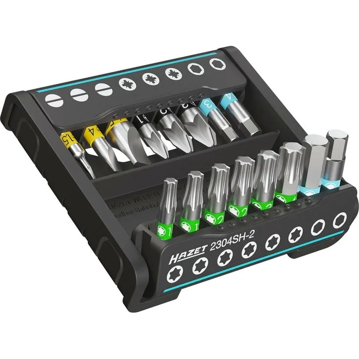 Hazet SmartHolder 2304SH-2, Werkzeugset mit 16 Bits, 1/4 Zoll Sechskant, Schlitz, Pozidriv PZ, Innen TORX® Profil, Made in Germany – Bild 1