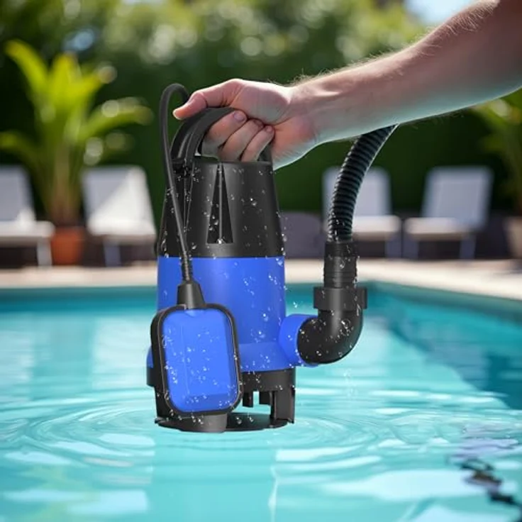 Wiltec Schmutzwasserpumpe 750 W 12500 l/h Tauchpumpe Gartenpumpe Brunnenpumpe Entwässerungspumpe, robustes Kunststoffgehäuse, bis zu 35 mm Fremdkörpergröße, kompaktes Design, Universalanschluss – Bild 2