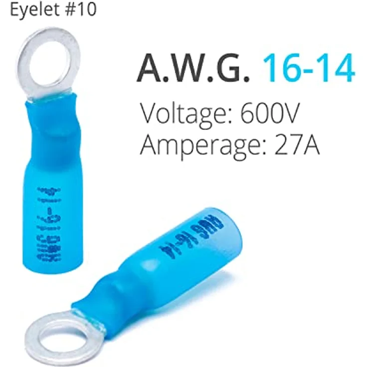 Wirefy Blaue Ringkabelschuhe M5, lötfreie Schrumpfverbinder für 1,5-2,5 mm², 130 Stück mit verzinntem Kupfer und Wärmeaktiviertem Klebstoff – Bild 2