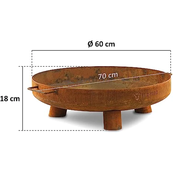BBQ-Toro Feuerschale Ø 60 cm, Rostoptik, Outdoor Feuerstelle mit drei Standbeinen und zwei Griffen, vielseitig einsetzbar, robustes Stahlmaterial – Bild 4