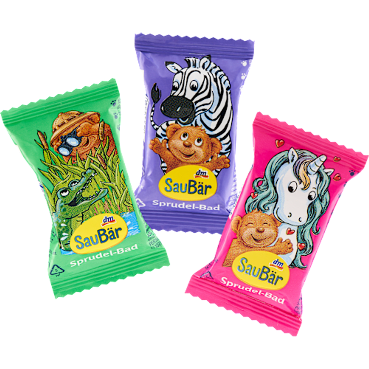 SauBär Kinder Sprudelbad – Bunte Badetablette mit Avocado- & Traubenkernöl, hautverträglich, färbt das Wasser, 18 g