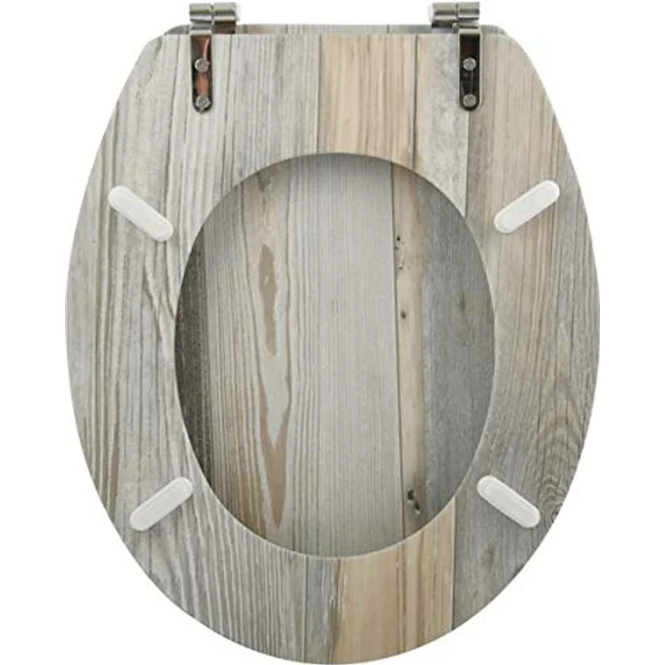 MSV WC-Sitz Ombo, MDF Toilettensitz mit Edelstahl-Scharnieren, 42,5 cm x 36,5 cm x 5 cm, beige, hygienische und feuchtigkeitsbeständige Oberfläche – Bild 6