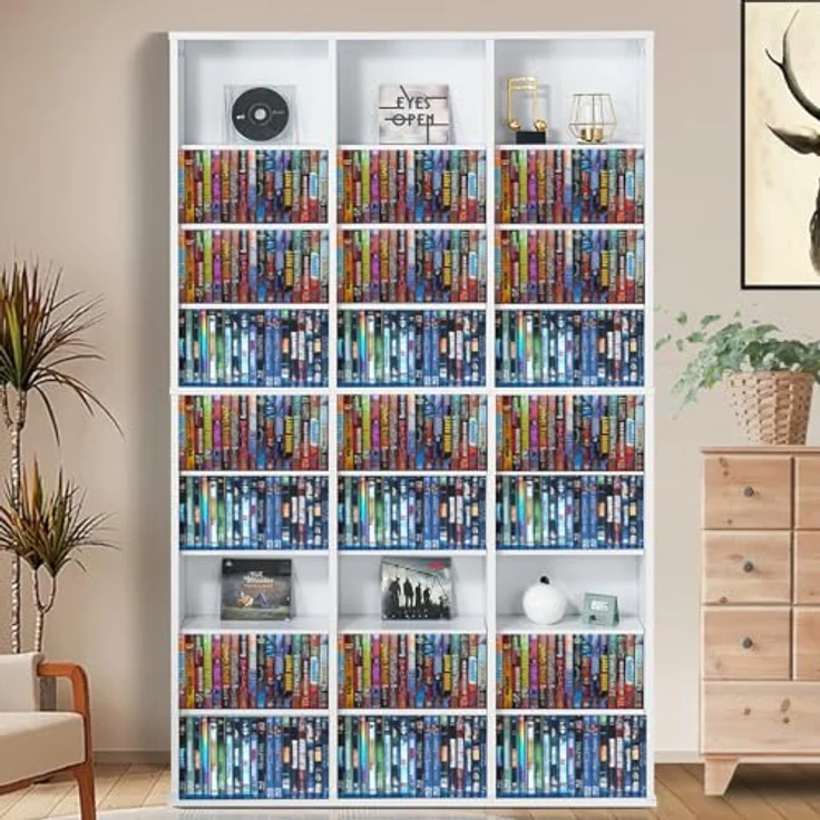 VEVOR Medienaufbewahrungsschrank, 9-lagiges DVD-Regal für bis zu 756 CDs, verstellbare Regalböden und 27 Fächer, weiß – Bild 2