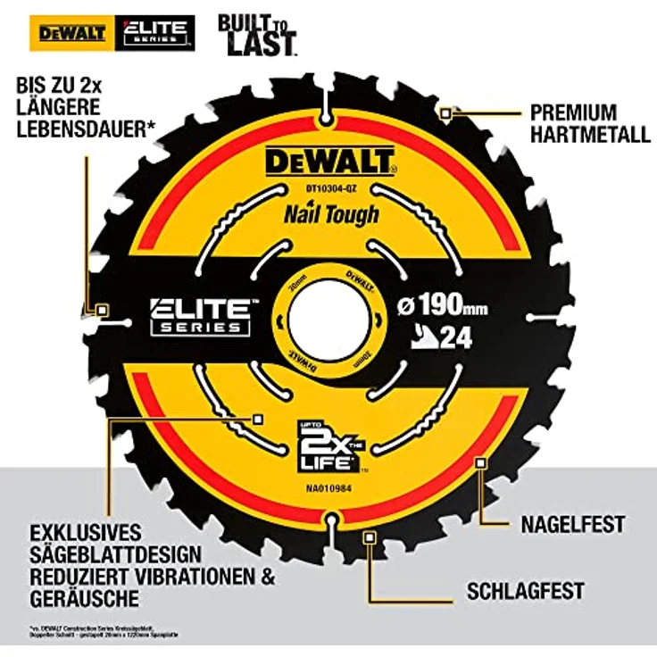 DeWalt Kreissägeblatt (für Handkreissägen ohne Spaltkeil, Sägeblatt-ø 190-30, 24WZ, für universellen Einsatz) DT10304 – Bild 3