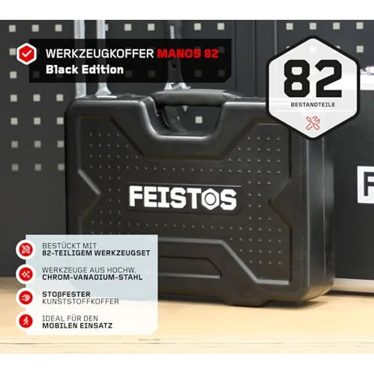 FEISTOS Werkzeugkoffer Manos 82, 82-teiliges Set mit Werkzeugen aus Chrom-Vanadium-Stahl, LxBxH 11x42x32 cm – Bild 2