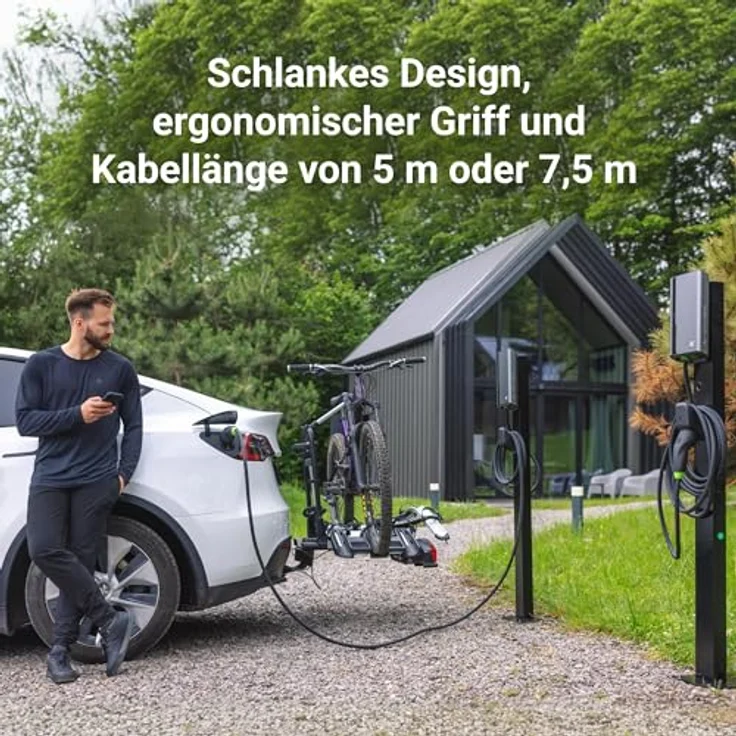 GreenCell EVGC021A2275, Elektroauto Ladestation in Grau Aluminium, 22 kW, 32 A, integriertes Display, Wandmontage, IP54 Schutz – Bild 3