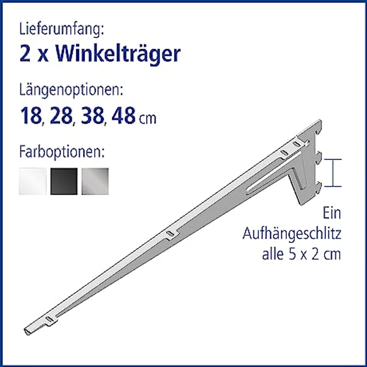 Element System Winkelträger Regalträger 1-reihig, 2 Stück, 5 Abmessungen, 3 farben, Länge 48 cm für Holzböden, Wandschiene, weiß, 18133-00050 – Bild 4