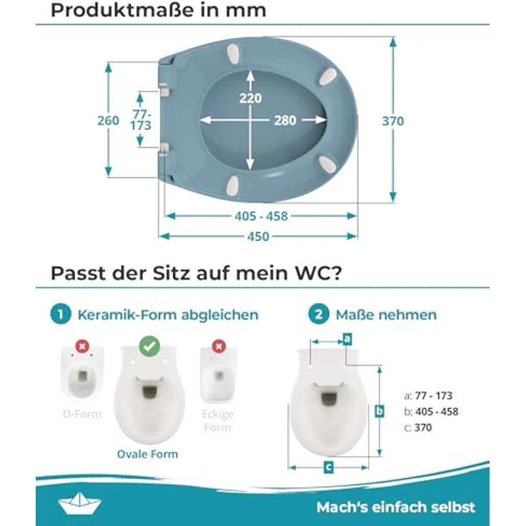 Calmwaters WC Sitz Premium Bermuda-Blau, Duroplast mit Absenkautomatik, antibakteriell, 250 kg Tragkraft, abnehmbar, Made in EU – Bild 2