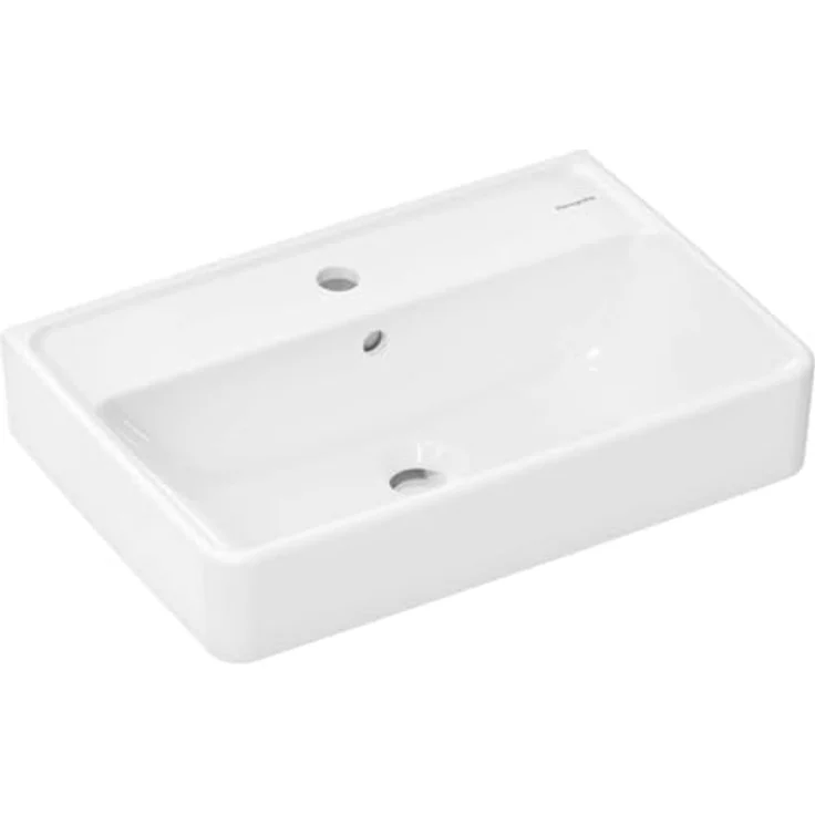 hansgrohe Xanuia Q Waschtisch Compact, Waschbecken mit 1 Hahnloch und Überlauf, 550x370mm, weiss, inklusive Schallschutzmatte – Bild 1