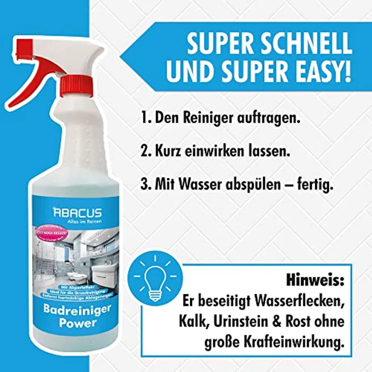 Badreiniger, Sanitärreiniger, gebrauchsfertig für Bad, Dusche und WC - ABACUS Badreiniger Power 750 ml (4335) – Bild 5