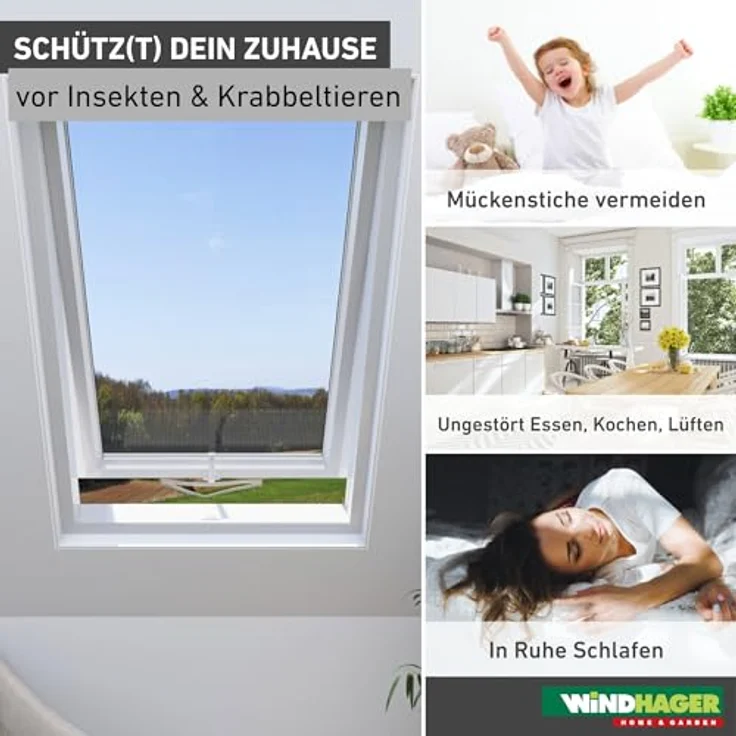 Windhager Moskitonetz für Dachfenster, Insektenschutzgitter mit Reißverschluss, BxH: 130x150 cm, strapazierfähiges Polyestergewebe, waschbar – Bild 2