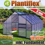 Plantiflex Aluminium Gewächshaus 250x430 cm - 10,75 m² mit 6mm Polycarbonat-Verglasung, grün, Garten Pflanzenhaus 16,07m³ Alu Treibhaus Tomatenhaus - Preisvergleich