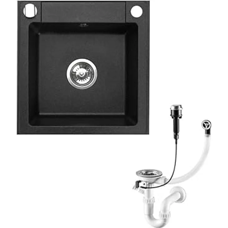 Faizee Möbel Granitspüle 44x46 Eckig Einbaugranitspüle, Schwarz, Hitzebeständig bis zu 280°C - Preisvergleich – Bild 3
