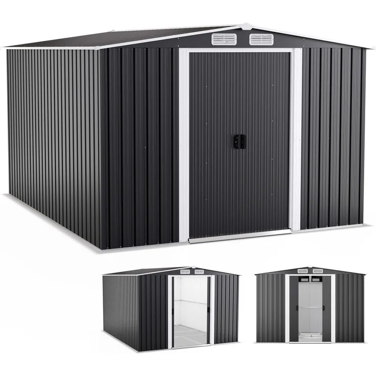 ONBEST Gerätehaus Premium XL | Metall | Wetterfest | 8 m² mit Fundament und Schiebetür | inklusive 2 Haken | Anthrazit