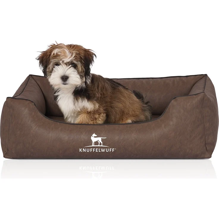 Knuffelwuff Tierbett Hundebett Henderson, Schaumstoffflocken, American Spirit Design, pflegeleichtes Kunstleder, hohes Kopfkissen, 15 cm Boden-Polsterung – Bild 1