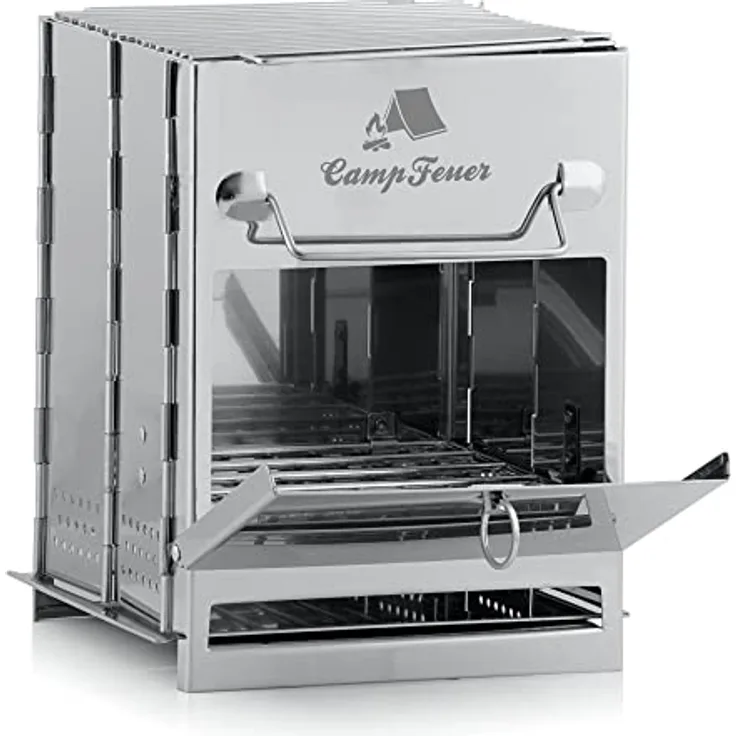 CampFeuer Edelstahl Faltgrill | 22 x 20,5 x 27 cm | Klappgrill | Campinggrill für Hiking und Outdoor | Klappbarer Grill zum Mitnehmen, mobiler Taschengrill, Camping-Grill transportabel