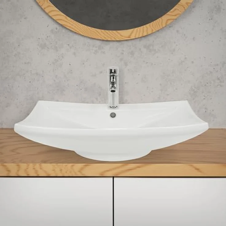 ECD Germany Waschbecken 605 x 460 x 165 mm Keramik Weiß – Bild 4
