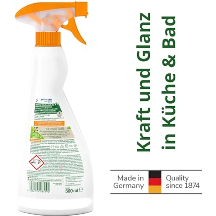 HEITMANN Kraft-Reiniger Essig+Orange, 500ml, entfernt Schmutz und Kalk für Bad und Küche – Bild 3