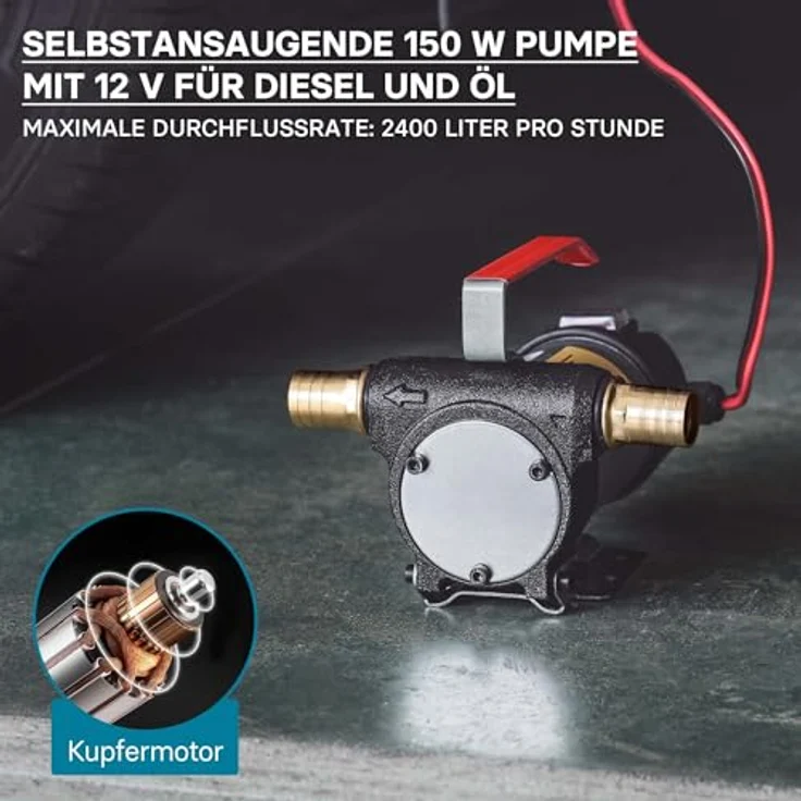 WilTec Bio Dieselpumpe Heizölpumpe selbstansaugend 12V - 160W 40l-min Umfüllpumpe Absaugpumpe - WilTec 4250390855841 – Bild 6