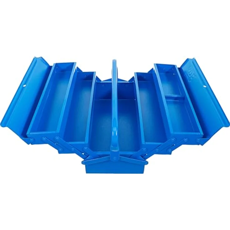 BGS TECHNIC Metall-Werkzeugkasten leer, 5 Fächer, hammerschlagblau, 420 x 200 x 200 mm – Bild 1