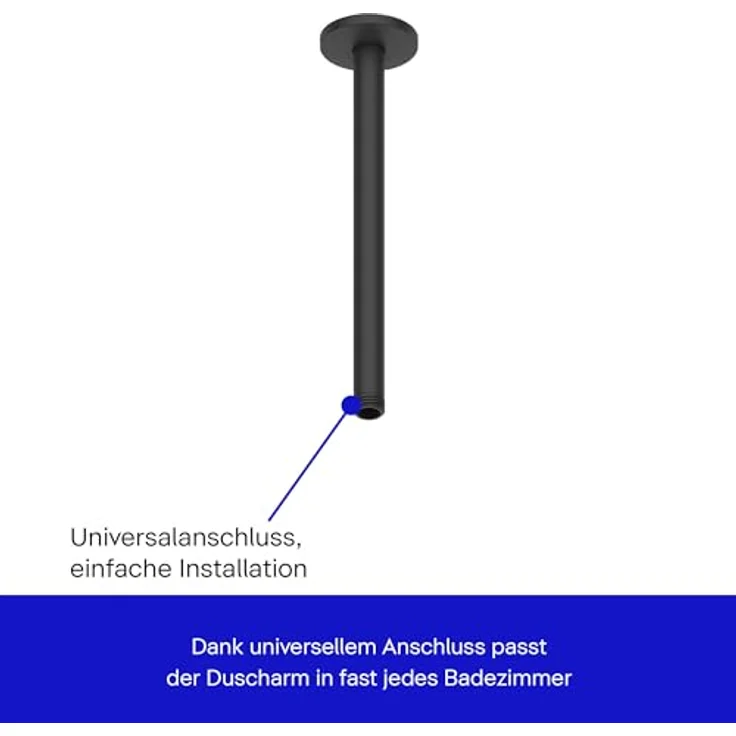 Duravit Universal Duscharm, Duscharmatur mit Deckenbefestigung, rund, 300 mm, Schwarz Matt, inklusive Befestigungsmaterial und Montageanleitung – Bild 2