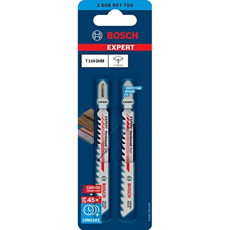 Bosch Professional 2x Expert ‘Hardwood Fast’ T 144 DHM Stichsägeblatt (für Hartholz, WPC Holz-Kunststoff-Verbundstoffe, Länge 100 mm, Zubehör Stichsäge)