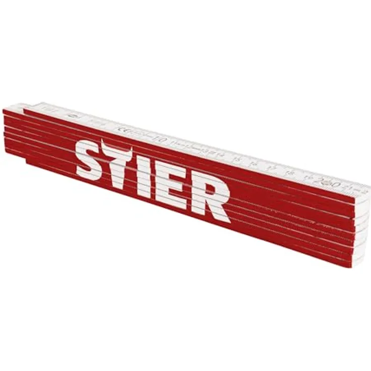 STIER Zollstock, 2 m Buchenholz, 10 Glieder, 90°/180° Raster, metrische Skala, beidseitiger Aufdruck, robust & präzise, STIER - Zollstock für Messaufgaben